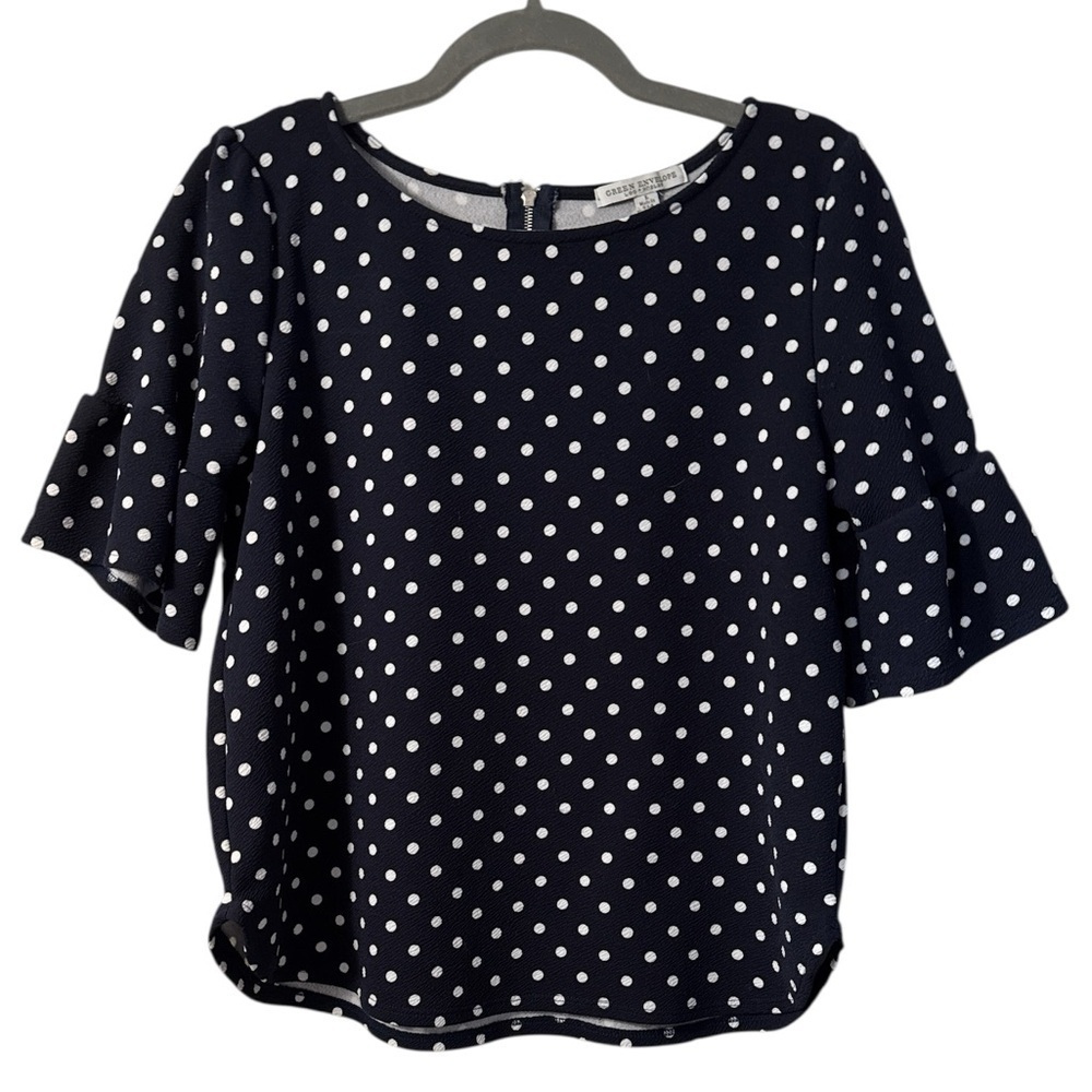 Green Envelope Los Angeles Polka Dot Ruffle Sleeve Blouse